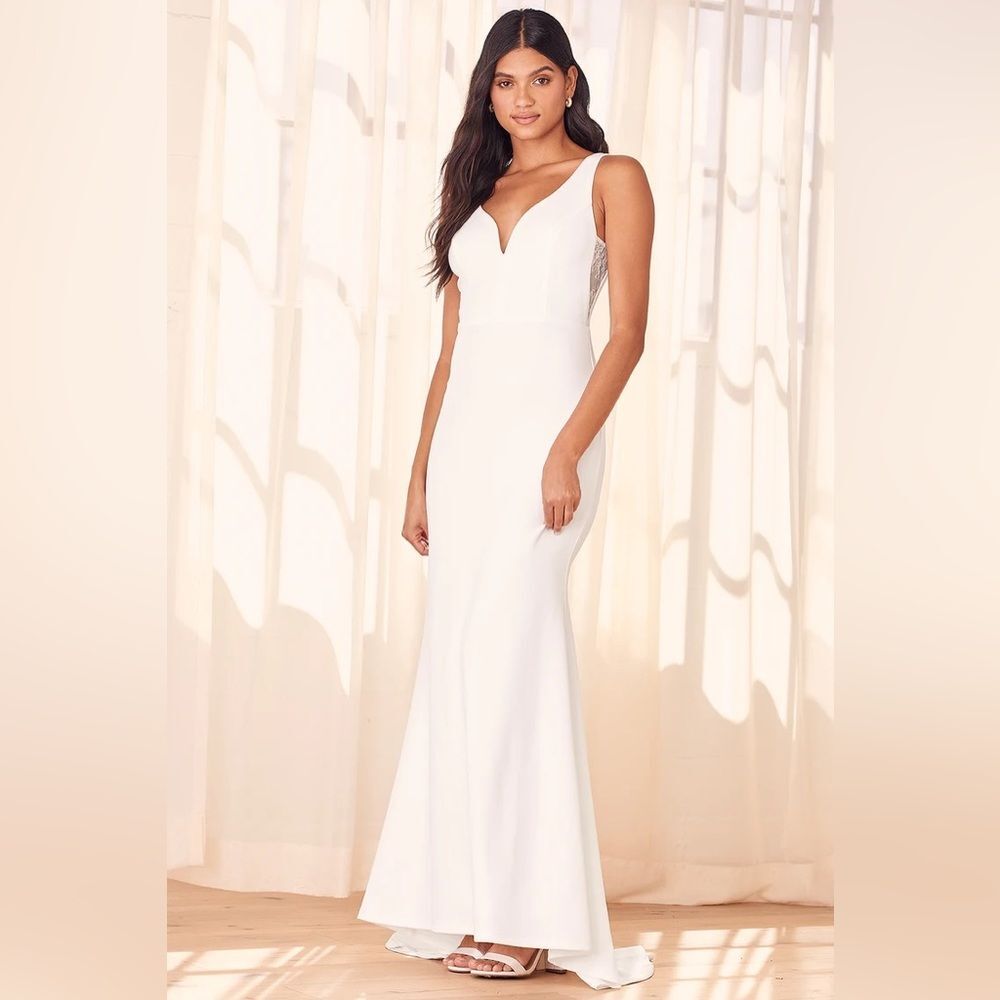 Lulus Extraordinary Romance White Button Back Mermaid Maxi Dress